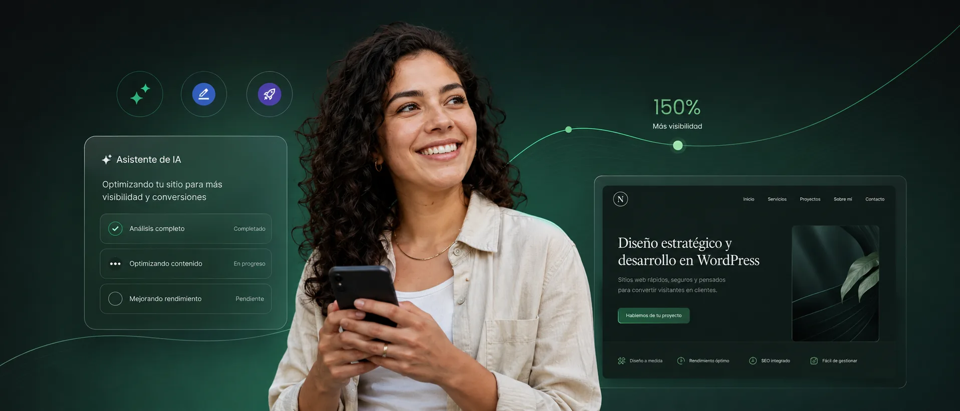 Mejor hosting Chile: emprendedora con su sitio WordPress en HostingCenter, datacenter propio en Santiago
