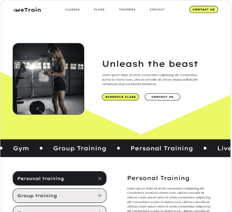 Plantilla weTrain — sitio web tipo entrenamiento deportivo